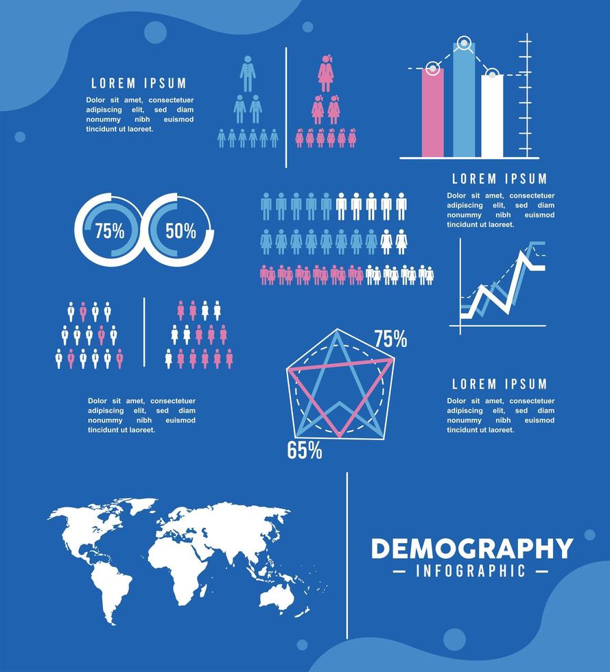 nio demografiska infografiska ikoner vektor