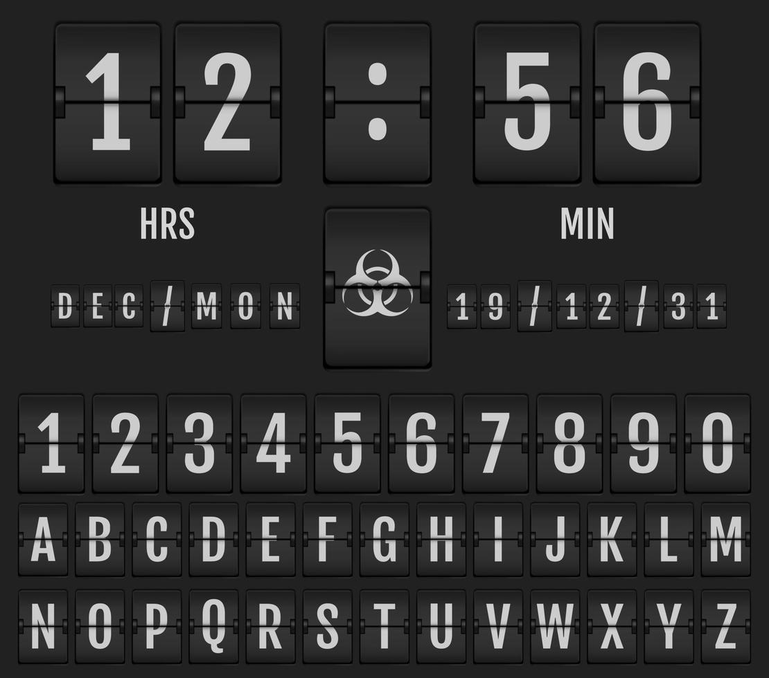 mechanisches Anzeigetafelalphabet. Coronavirus Doomsday Alphabet. vektor