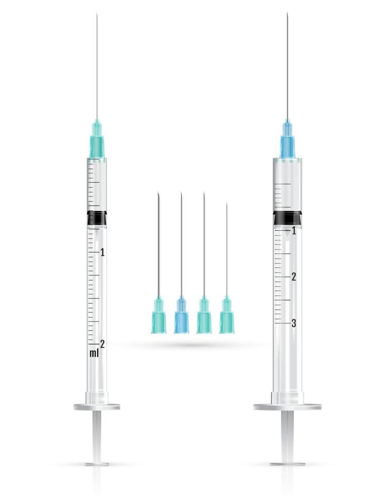 realistiska medicinska sprutor och nålar. vektor