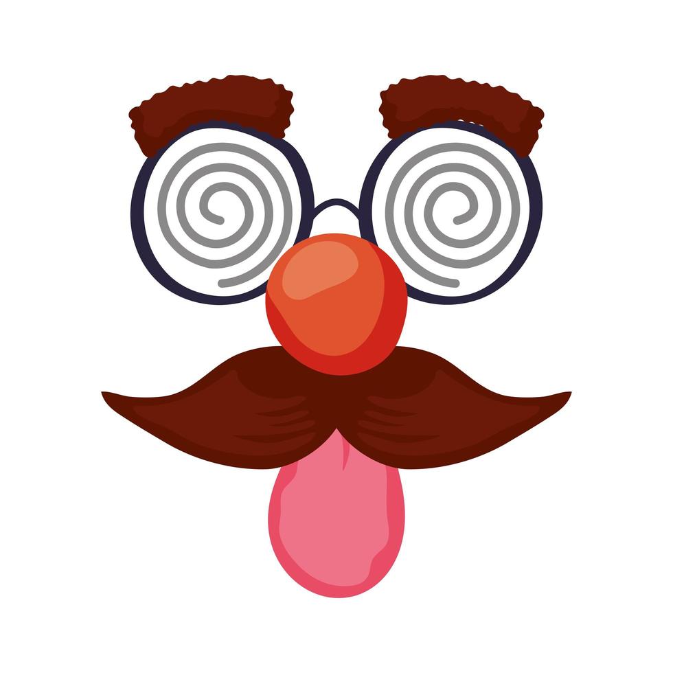 verrücktes Emoji-Gesicht mit Schnurrbart und Brillenmaske Narrentag vektor