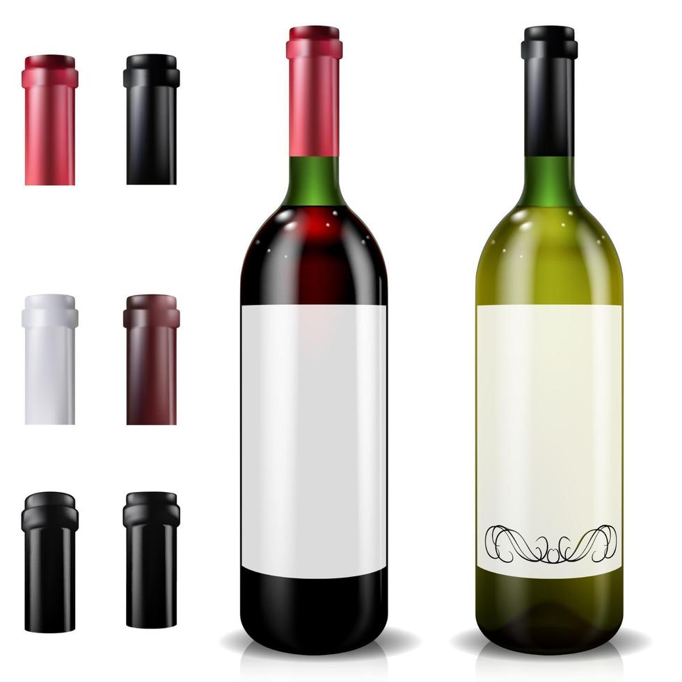 Rot- und Weißweinflaschen. Satz von Kappen oder Ärmeln und schließen den Stopfen. vektor