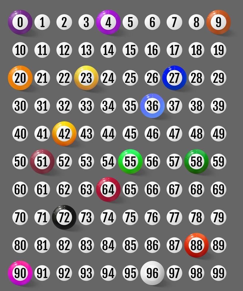 uppsättning lottobollar och nummer till dem. vektor