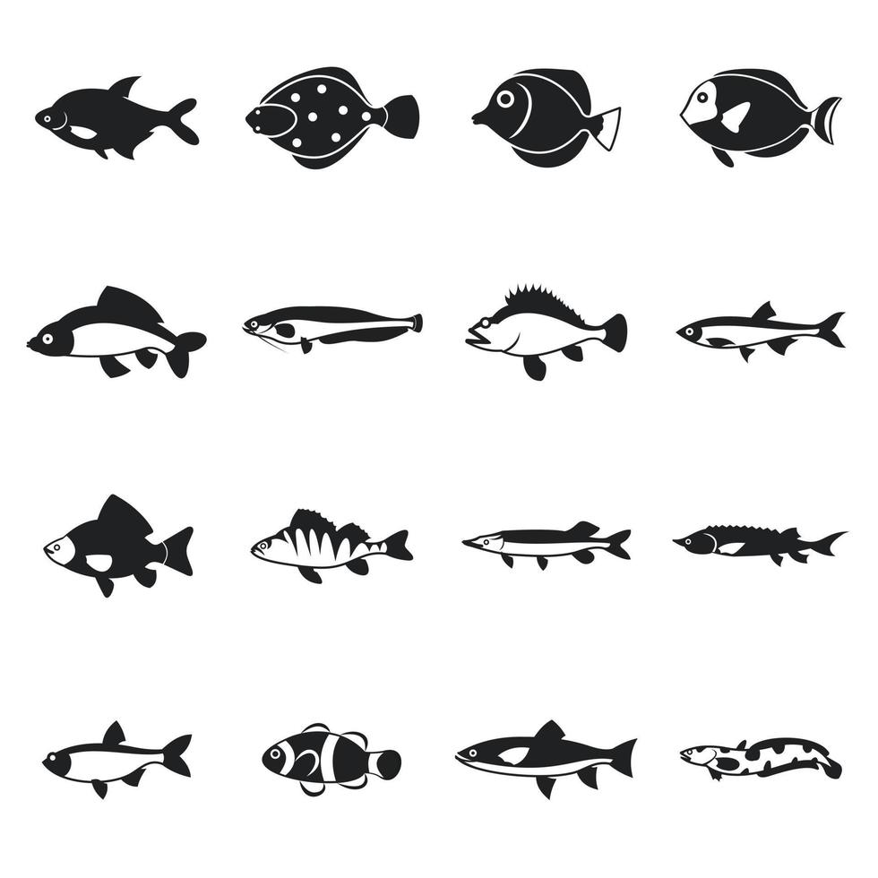 söt fisk ikoner set, enkel stil vektor