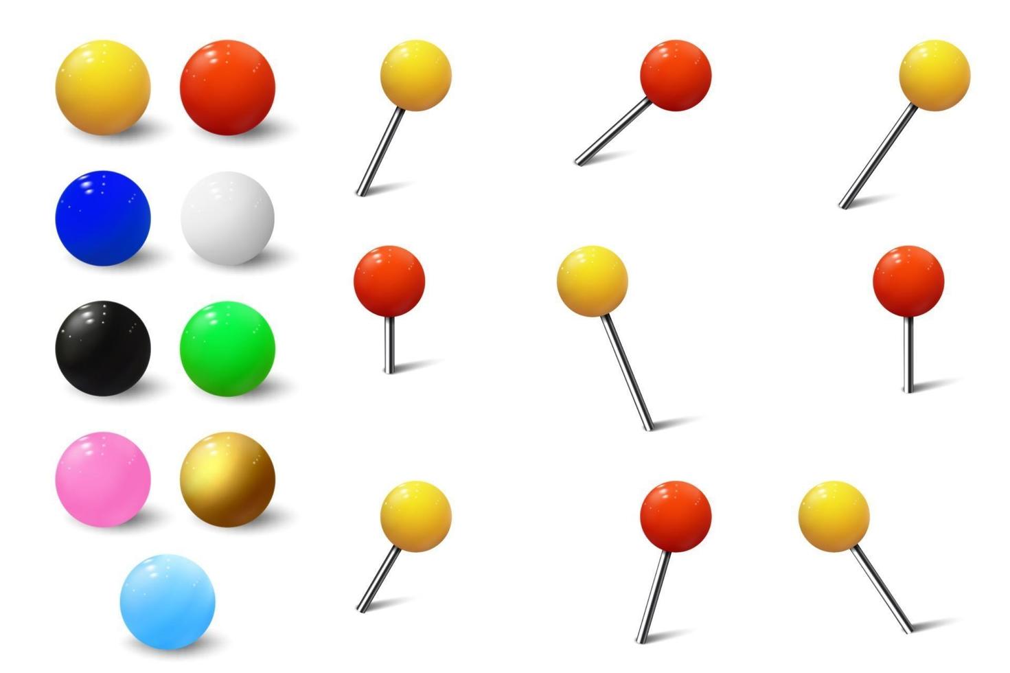 farbige verschiedene Pins, Kartennadeln und Pins vektor