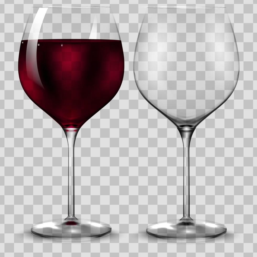 leeres und volles transparentes rotweinglas. Vektor. vektor