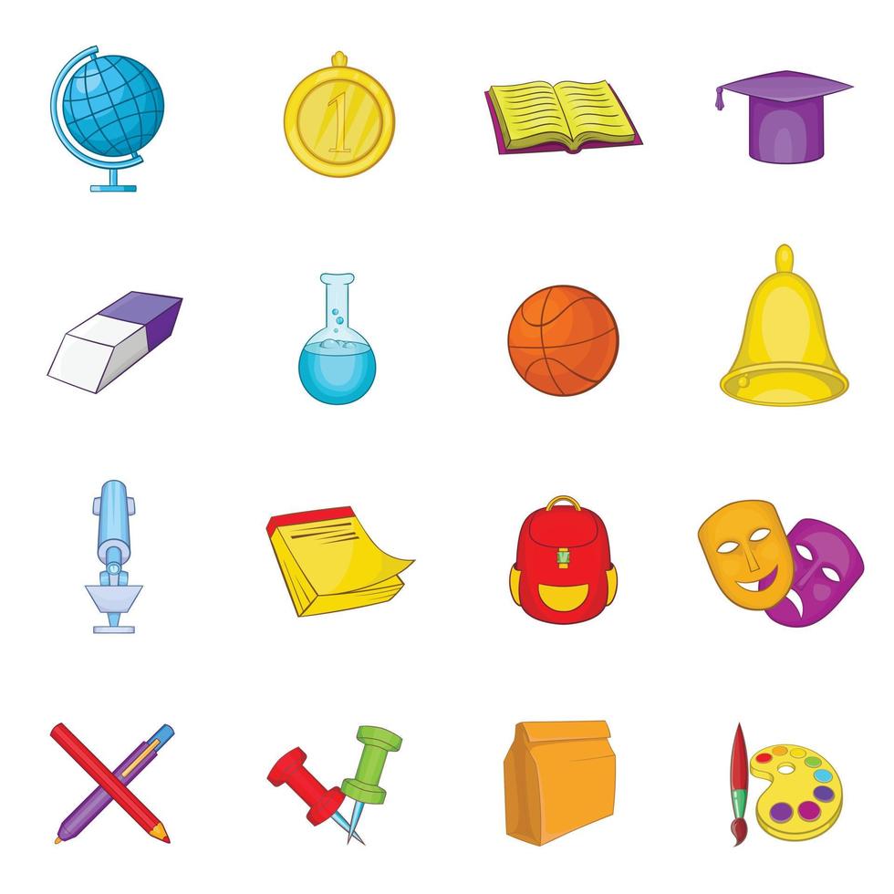 Schule Icons Set, Cartoon-Stil vektor