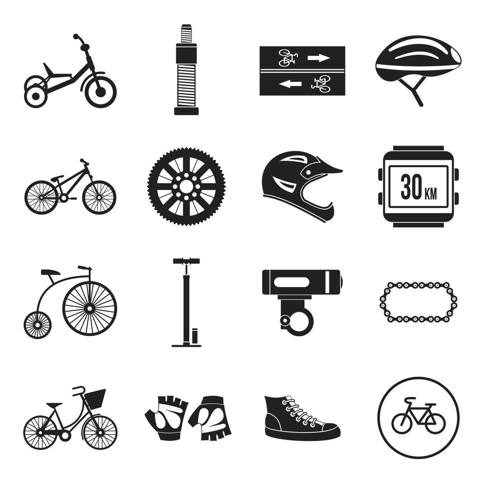 cykling ikoner set, enkel stil vektor