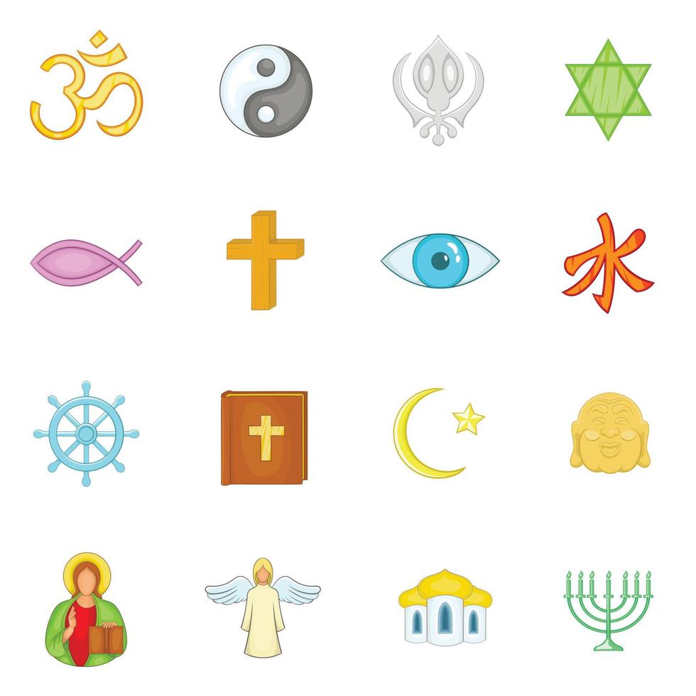 Religion Icons Set, Cartoon-Stil vektor