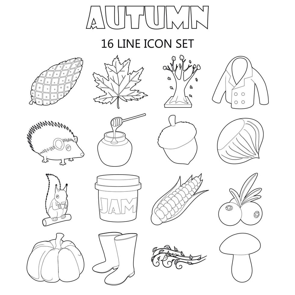 hösten ikoner set, dispositionsstil vektor
