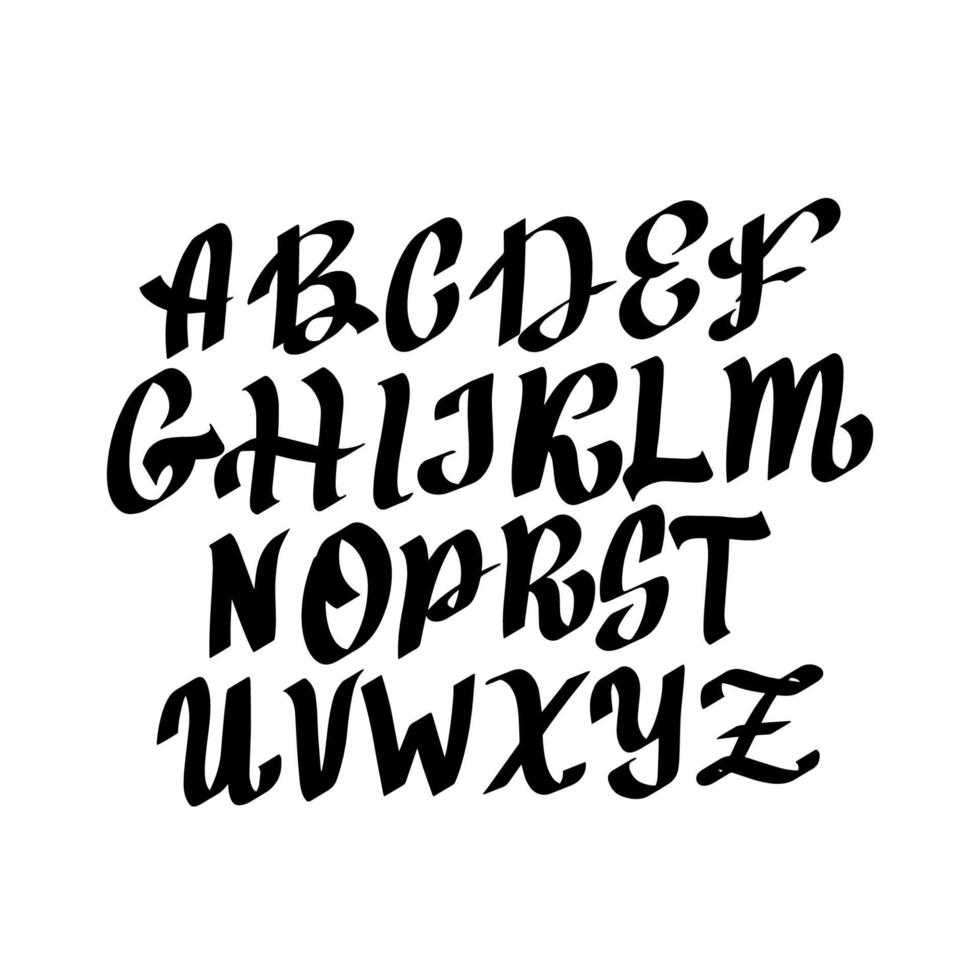 volles alphabet im gotischen stil. Vektor. Buchstaben auf weißem Hintergrund. Kalligraphie und Schrift. mittelalterliche lateinische buchstaben. einzelne Buchstaben. elegante Schriftart für Tattoo. vektor