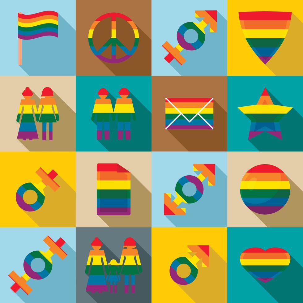 Gay Pride Icons Set, flacher Stil vektor