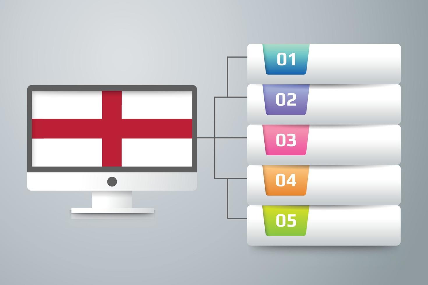 England-Flagge mit Infografik-Design integrieren mit Computermonitor vektor