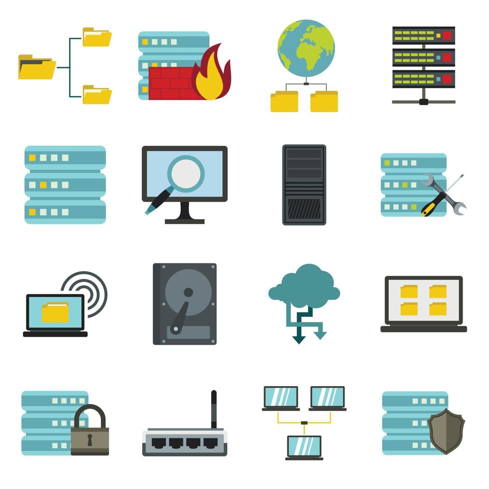 Big Data Icons Set, flacher Stil vektor