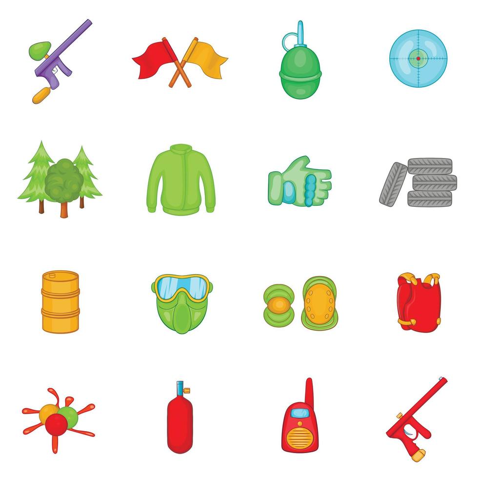 Paintball Icons Set, Cartoon-Stil vektor