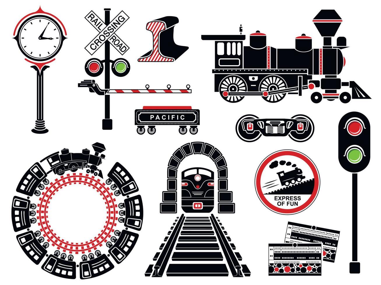 järnvägen ikoner set, enkel stil vektor