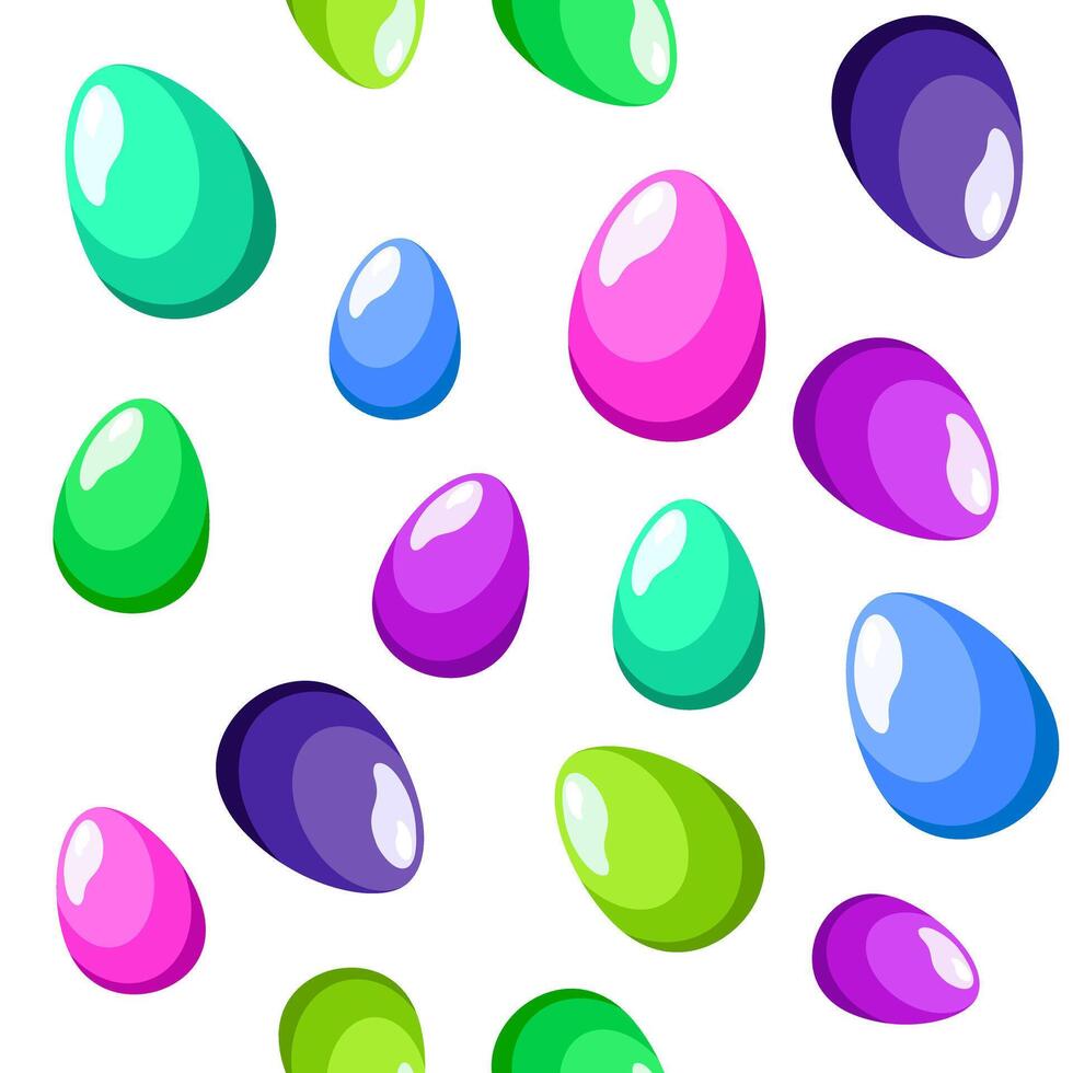 nahtlos Vektor Muster mit Rosa, Grün, Blau und violett Eier auf Weiß Hintergrund. Ostern eben Design zum Scrapbooking, Kinder Kleidung, Kleid, Stoff und Textil-
