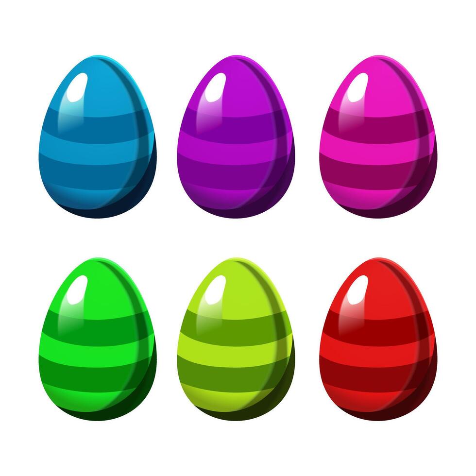 bunt Ostern gestreift Eier auf Weiß Hintergrund. Illustration im eben Stil. Vektor Clip Art zum Design von Karte, Banner, Flyer, Verkauf, Poster, Symbole