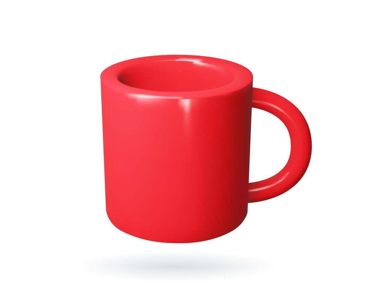 3d realistisch rot Becher zum Kaffee oder Tee. groß Tasse zum heiß trinken. Attrappe, Lehrmodell, Simulation von Becher zum Restaurant und Cafe. Vektor machen Illustration isoliert auf Weiß Hintergrund.