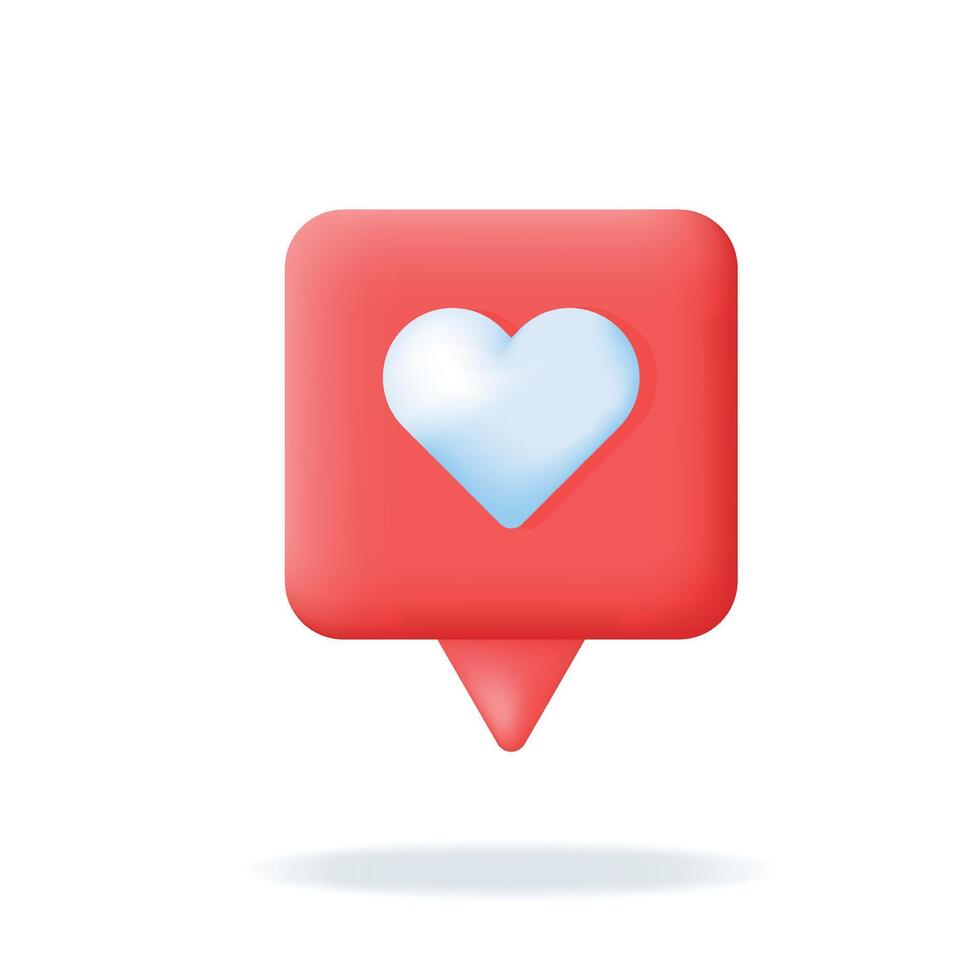3d röd chatt social media bubbla med vit hjärta. kärlek meddelande, tycka om underrättelse, nätverk klient kommunikation element. vektor illustration på vit bakgrund.