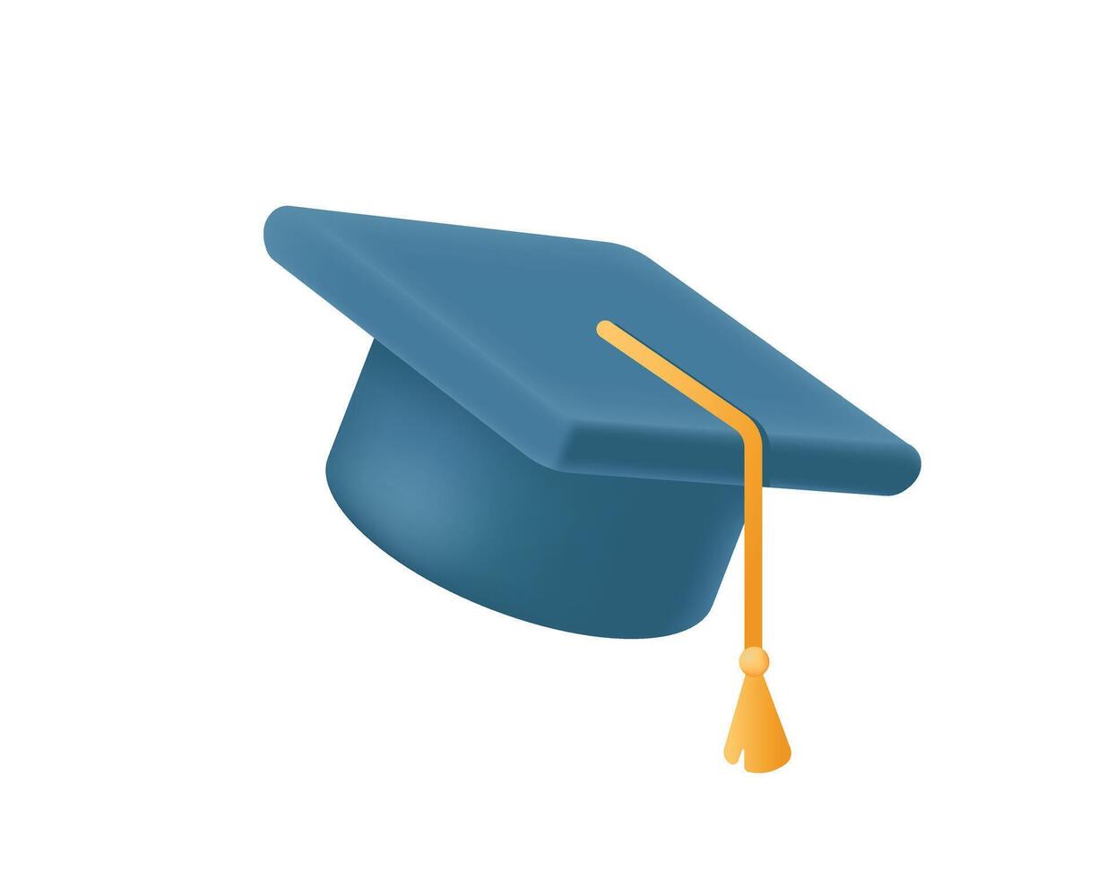 Hochschule, Universität Abschluss Deckel. Ausbildung, Grad Zeremonie 3d Symbol. Vektor Illustration isoliert auf Weiß Hintergrund.