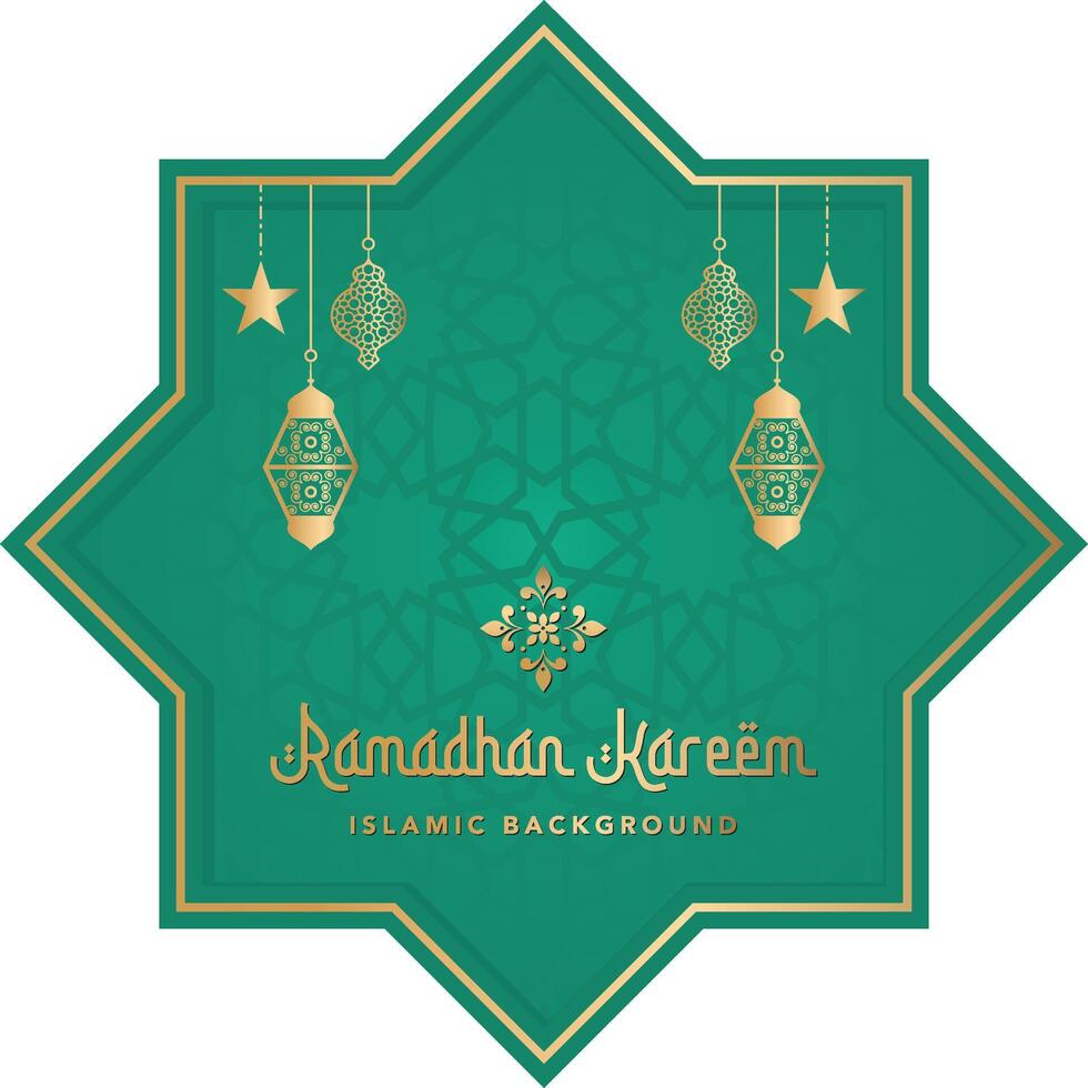fredlig gyllene grön arabicum islamic ramadan bakgrund med lyktor och stjärnor vektor