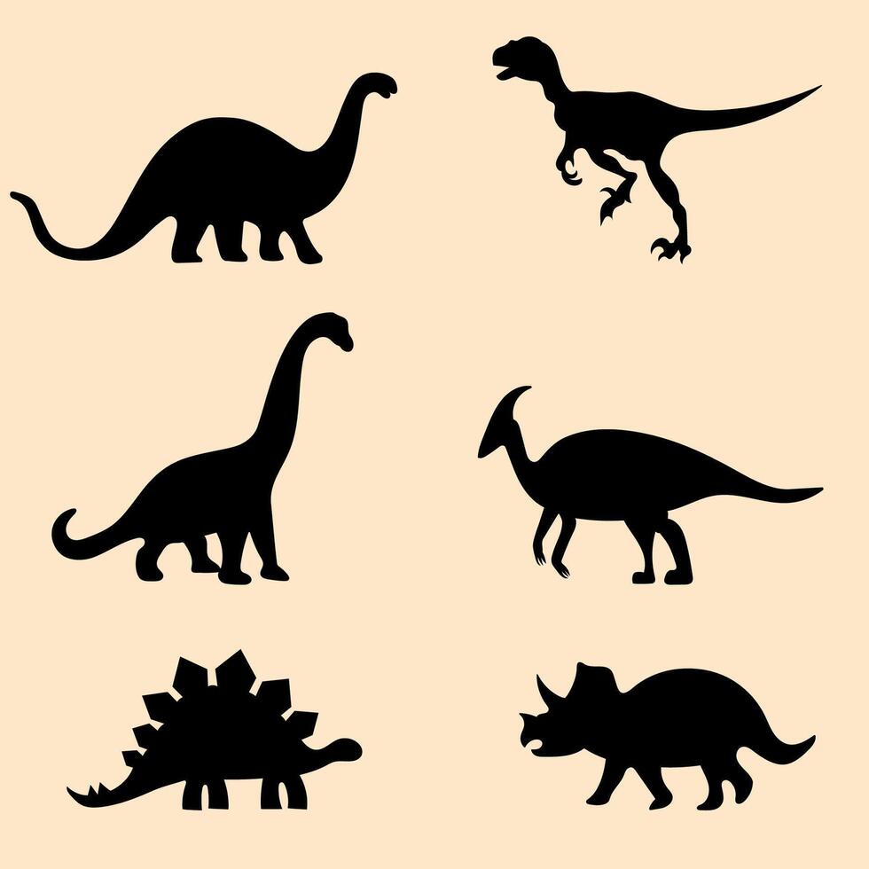 einstellen von schwarz Silhouetten von Dinosaurier. perfekt zum Stoff, Textil, Kleidung, Verpackung Papier, Hintergrund, Poster. vektor