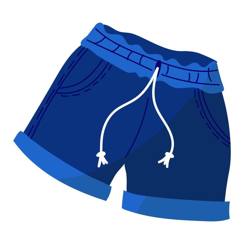 Herren kurze Hose und Schwimmen Stämme sind Blau. Herren Schwimmen Stämme. Blau Cartoon-Stil Boxer kurze Hose. Vektor Illustration hervorgehoben auf ein Weiß Hintergrund. isoliert Stück von Herren Kleidung zum Schwimmen