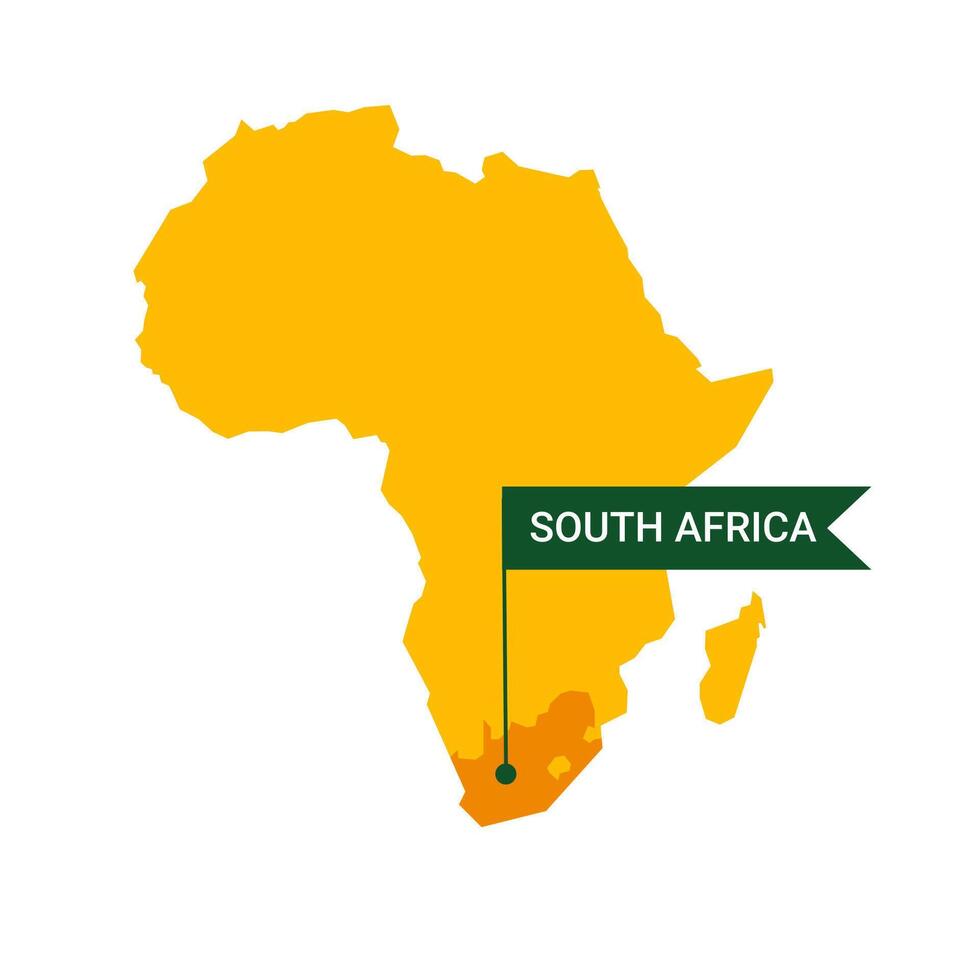 Süd Afrika auf ein Afrika s Karte mit Wort Süd Afrika auf ein fahnenförmig Marker. Vektor isoliert auf Weiß Hintergrund.