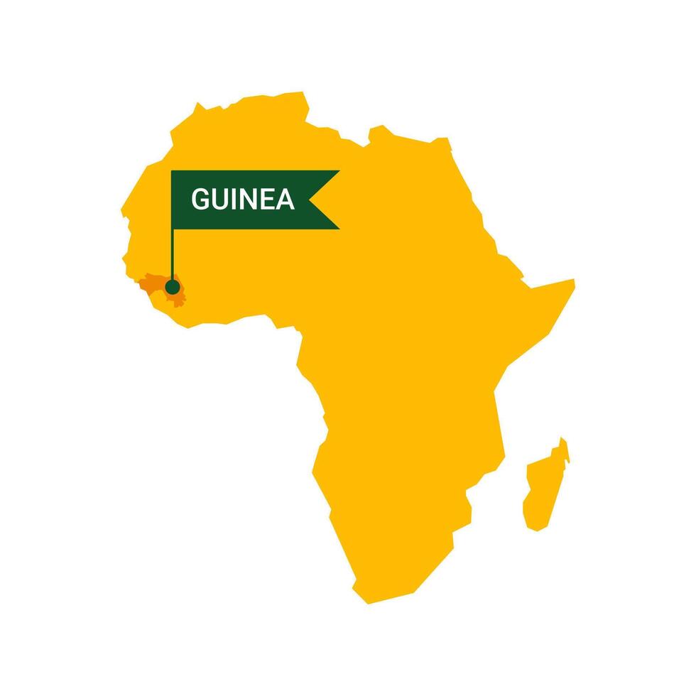 Guinea auf ein Afrika s Karte mit Wort Guinea auf ein fahnenförmig Marker. Vektor isoliert auf Weiß Hintergrund.