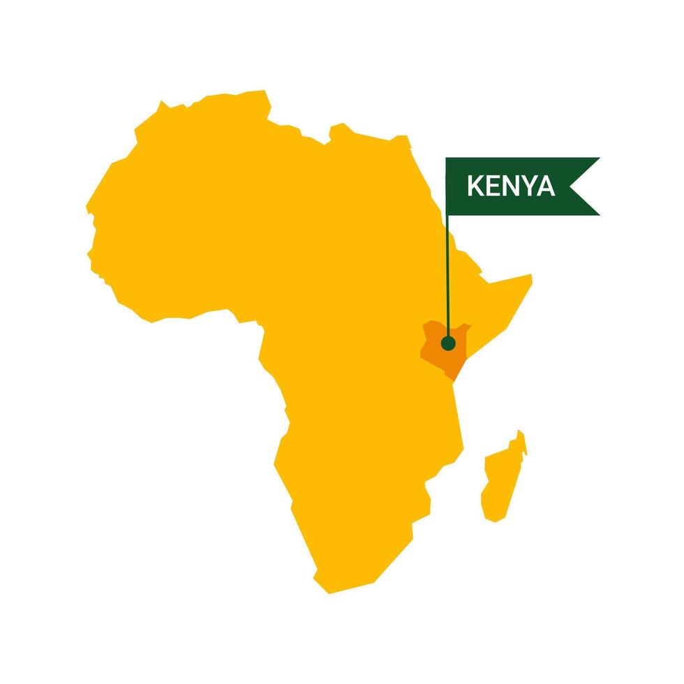 Kenia auf ein Afrika s Karte mit Wort Kenia auf ein fahnenförmig Marker. Vektor isoliert auf Weiß Hintergrund.