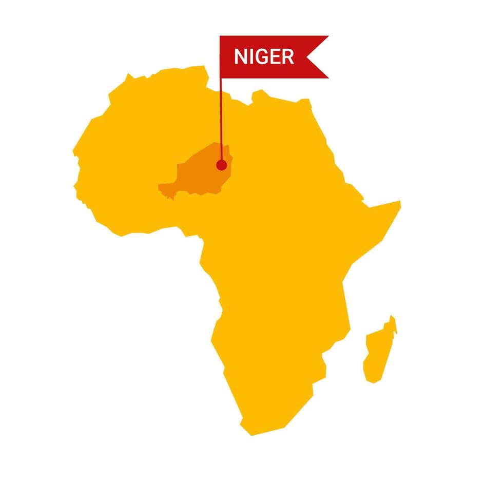 Niger auf ein Afrika s Karte mit Wort Tschad auf ein fahnenförmig Marker. Vektor isoliert auf Weiß Hintergrund.