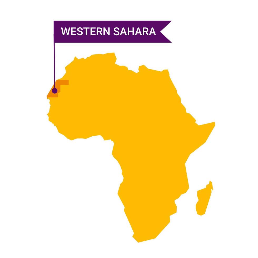Västra sahara på ett afrika s Karta med ord Västra sahara på en flaggformad markör. vektor isolerat på vit bakgrund.