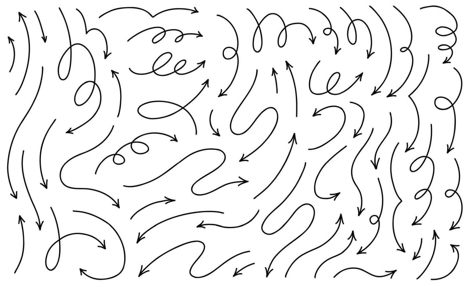 Hand gezeichnet dünn Linie Pfeile Satz. groß Sammlung von Vektor Design Elemente isoliert auf Weiß Hintergrund.