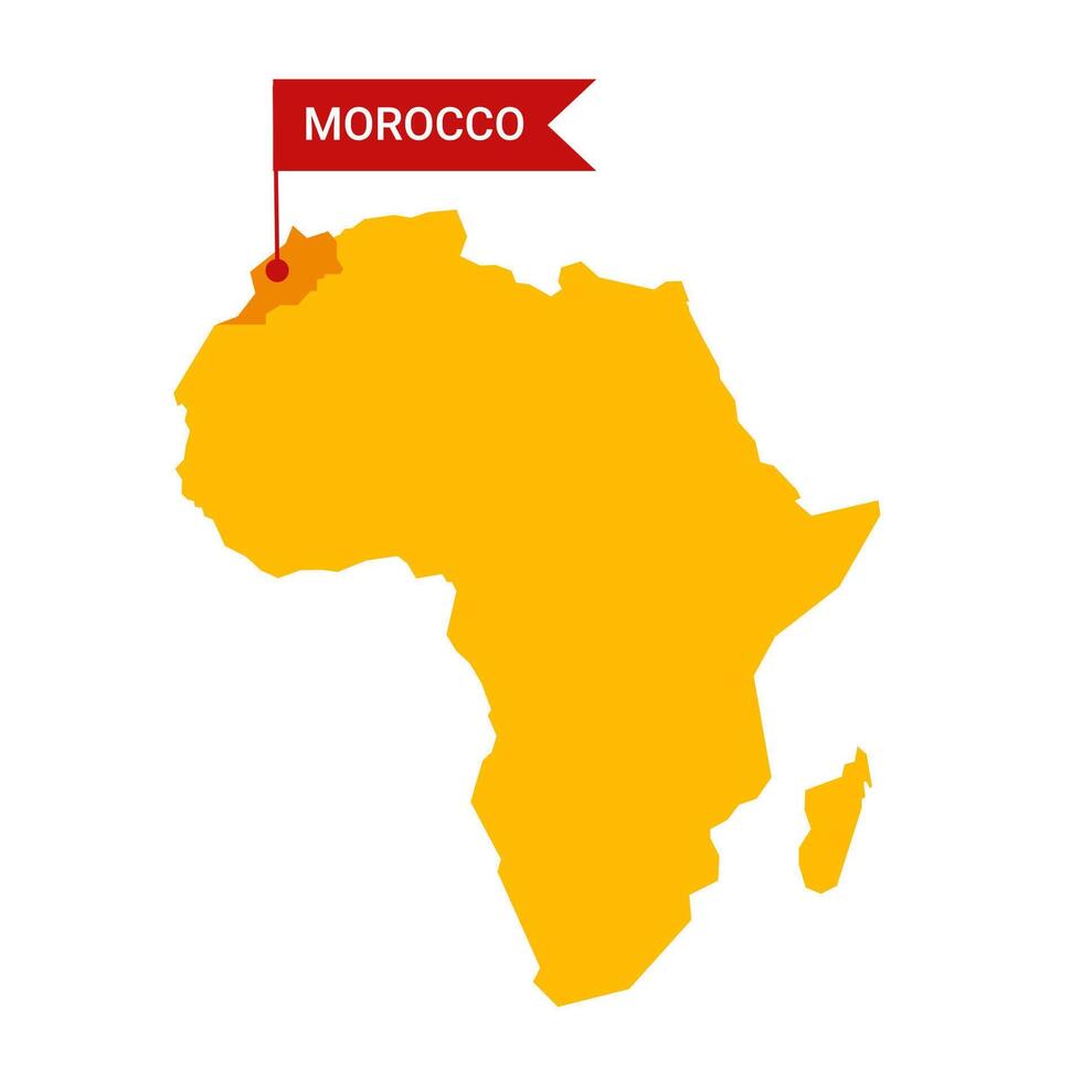 marocko på ett afrika s Karta med ord marocko på en flaggformad markör. vektor isolerat på vit bakgrund.