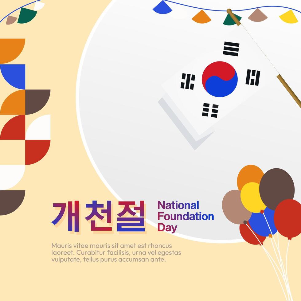 korea nationell fundament dag baner i färgrik modern geometrisk stil. söder koreanska nationell fundament dag hälsning kort omslag. vektor illustration för nationell Semester