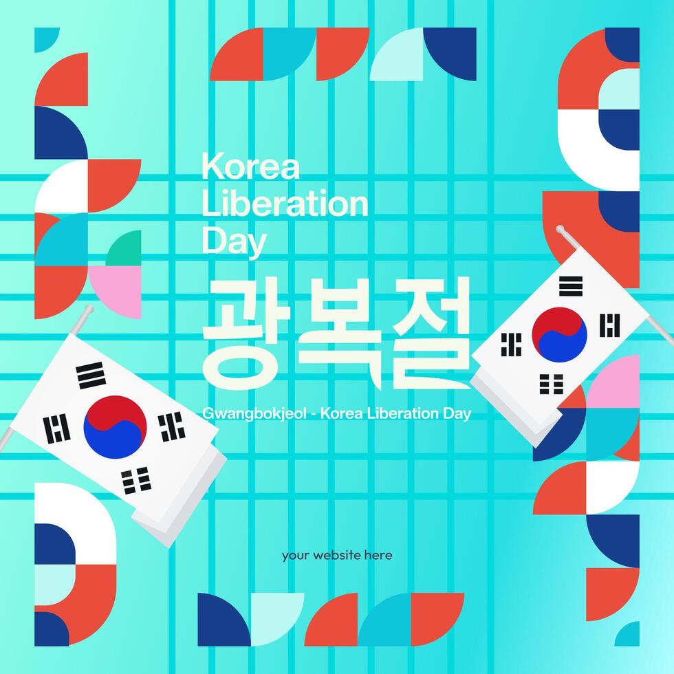 Korea National Befreiung Tag Platz Banner im bunt modern geometrisch Stil. glücklich gwangbokjeol Tag ist Süd Koreanisch Unabhängigkeit Tag. Vektor Illustration zum National Urlaub feiern