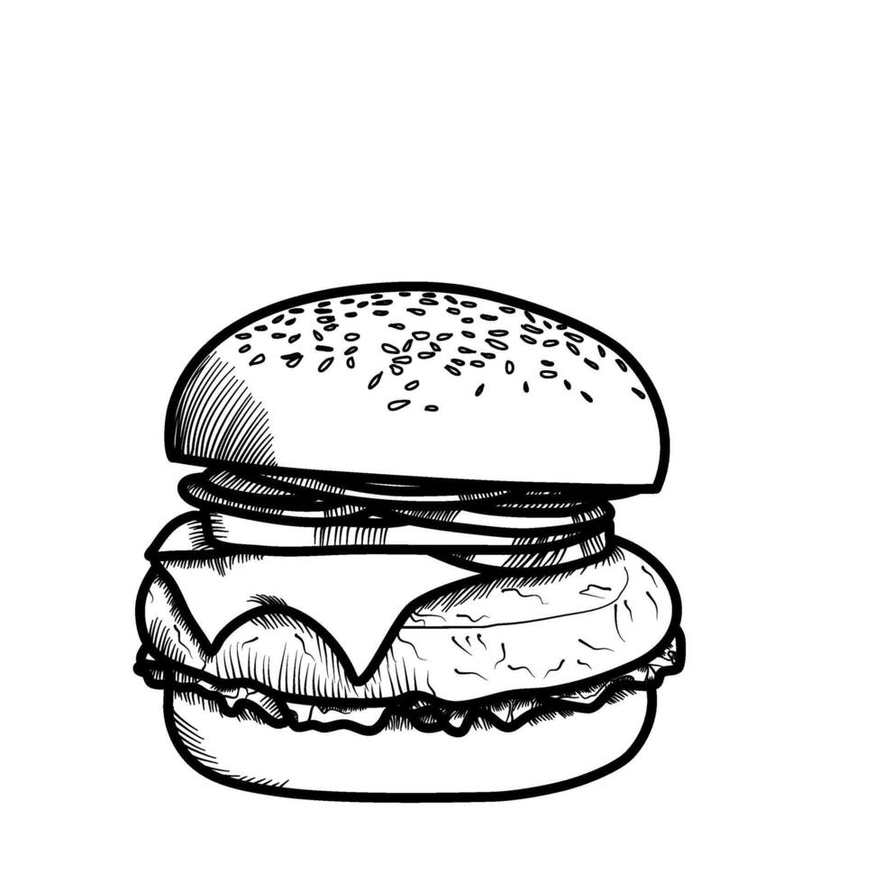 hamburgare linje konst vektor översikt mat illustration