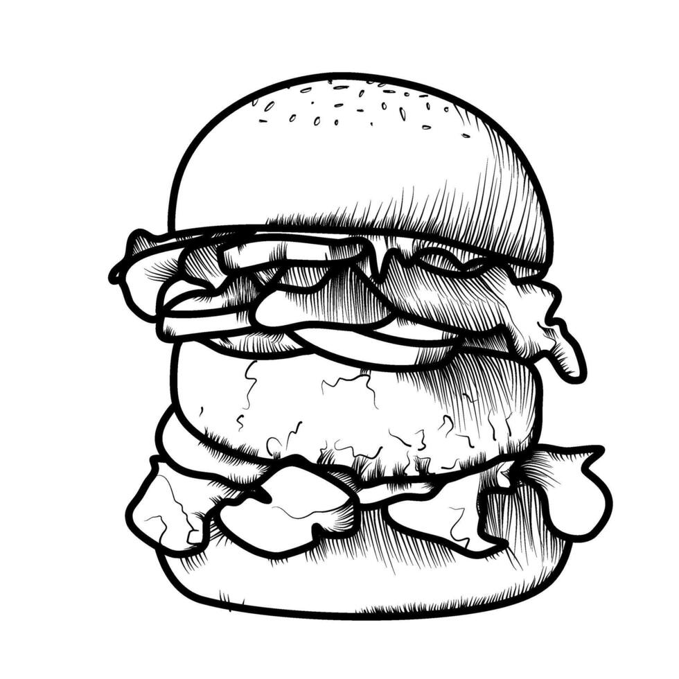 Hamburger Linie Kunst Vektor Gliederung Essen Illustration