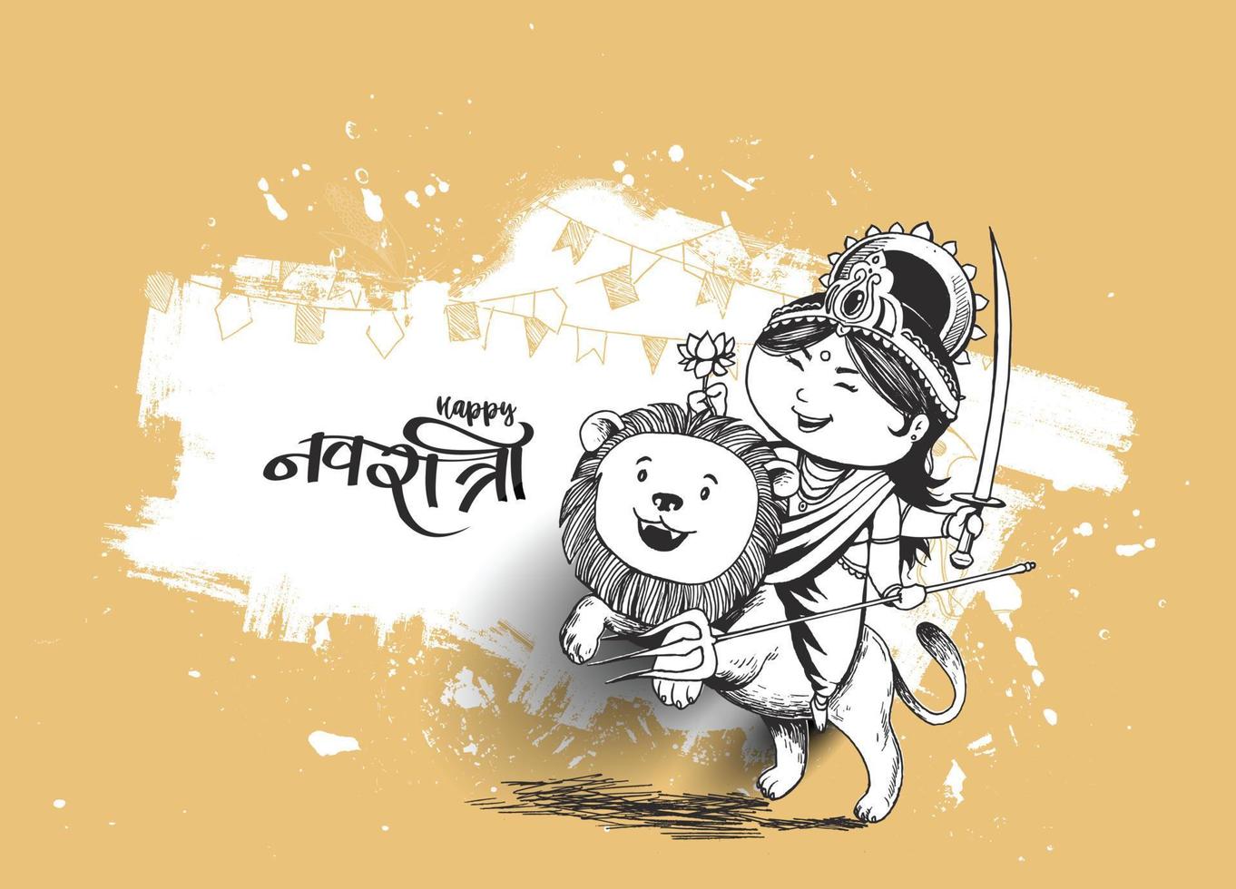 Happy Durga Puja Subh Navratri Festival Indien Urlaub Hintergrund, handgezeichnete Cartoon-Skizze-Vektor-Illustration. vektor