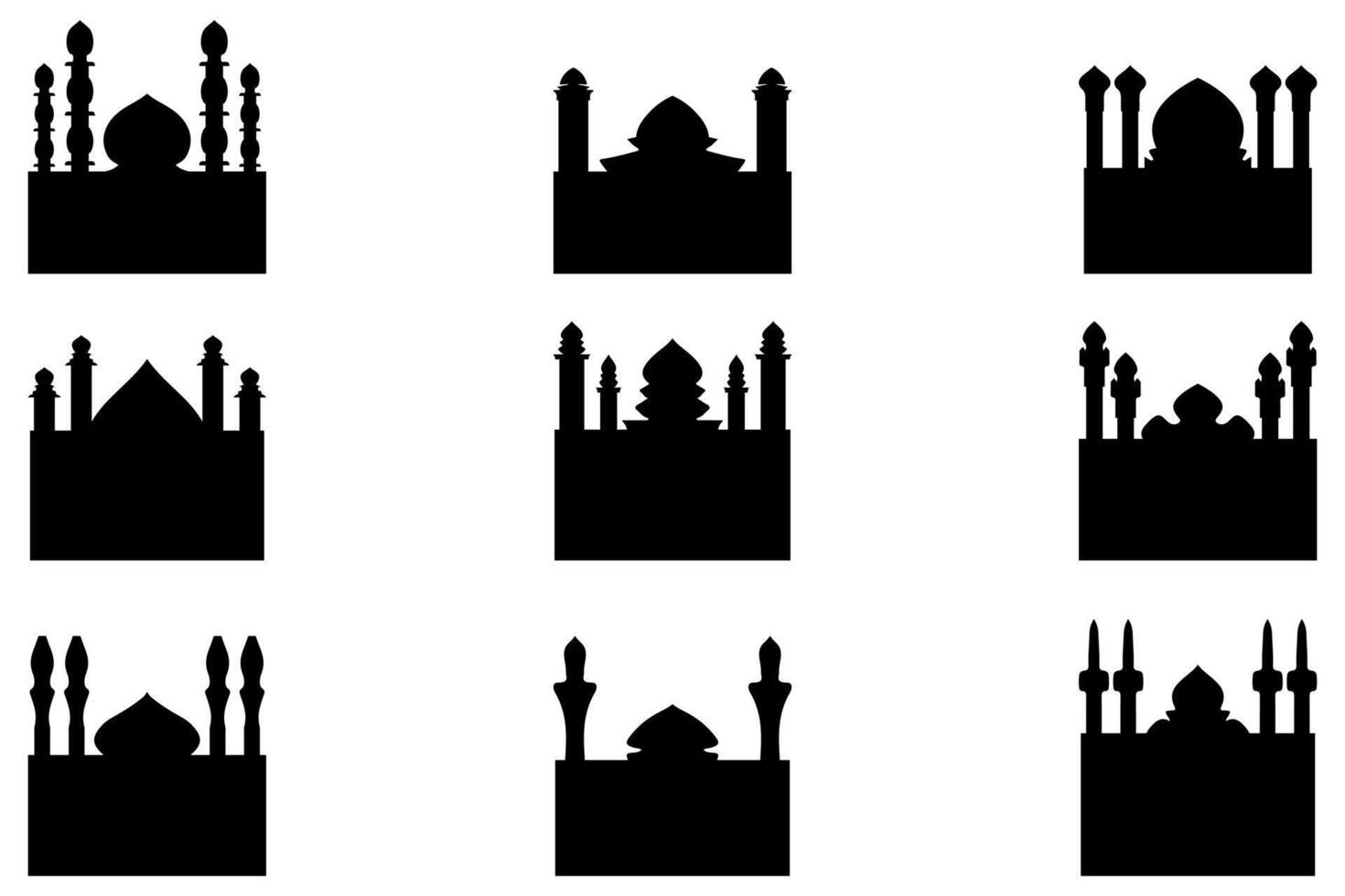 enkel moské byggnad ikon uppsättning vektor