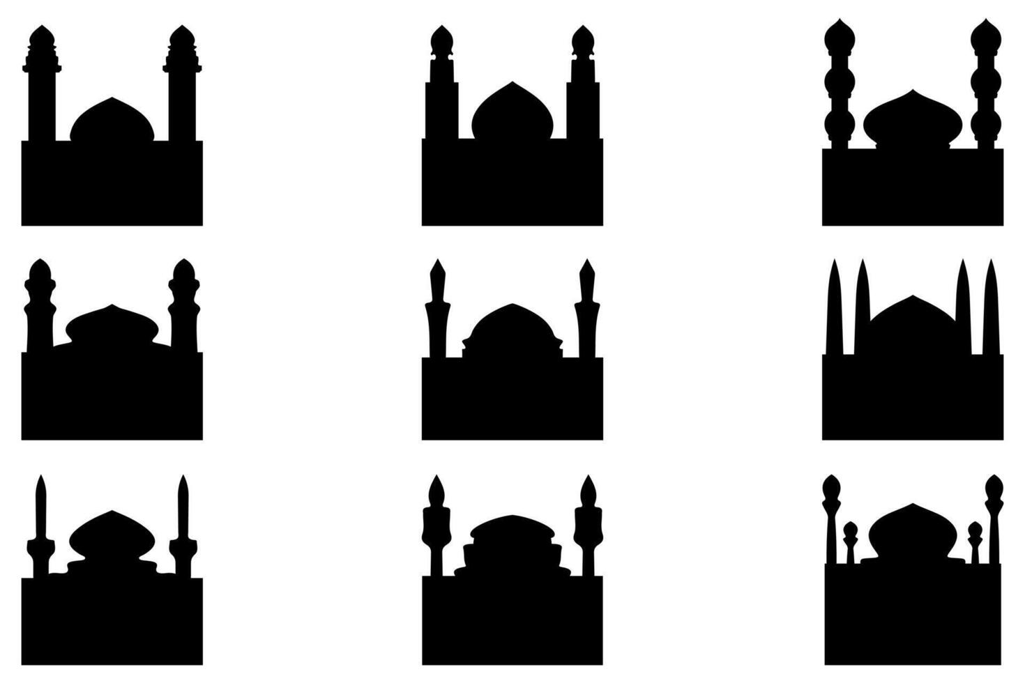 enkel moské byggnad ikon uppsättning vektor