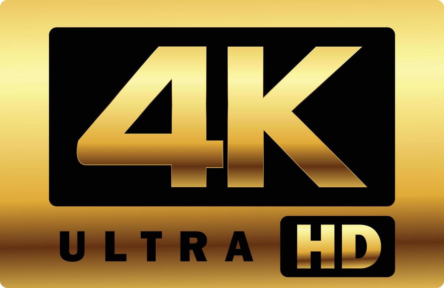 4k hög upplösning gyllene tecken, video upplösning, gyllene 4k ikon, 4k ultra hd, logotyp symbol vektor