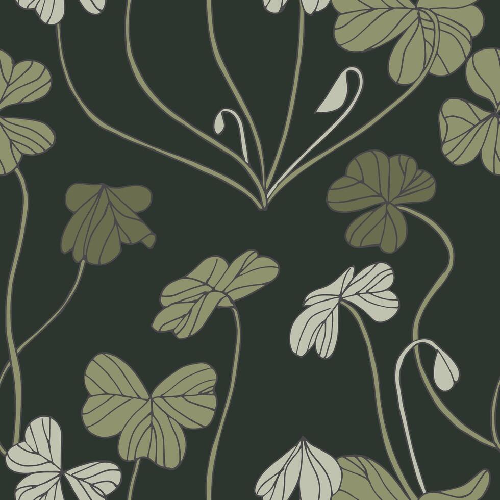 Jahrgang Karte mit Kleeblatt Pflanze. nahtlos Muster. Blumen Hintergrund zum Kosmetika Verpackung vektor