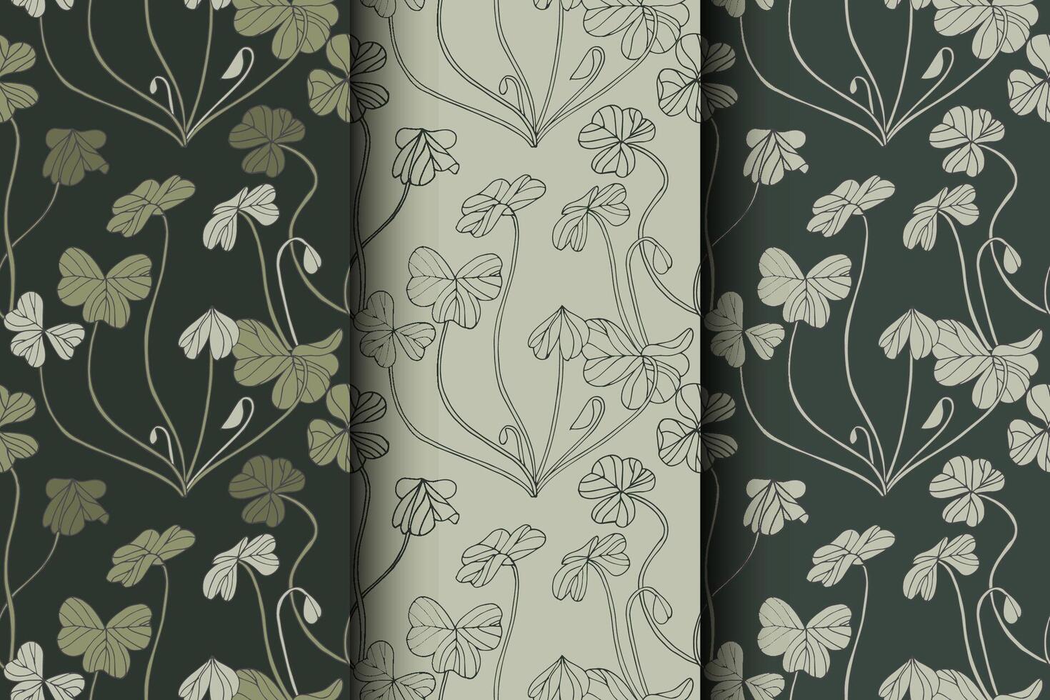 Vektor Illustration einstellen von botanisch Kleeblatt nahtlos Muster. Blumen Hintergrund zum Kosmetika Verpackung