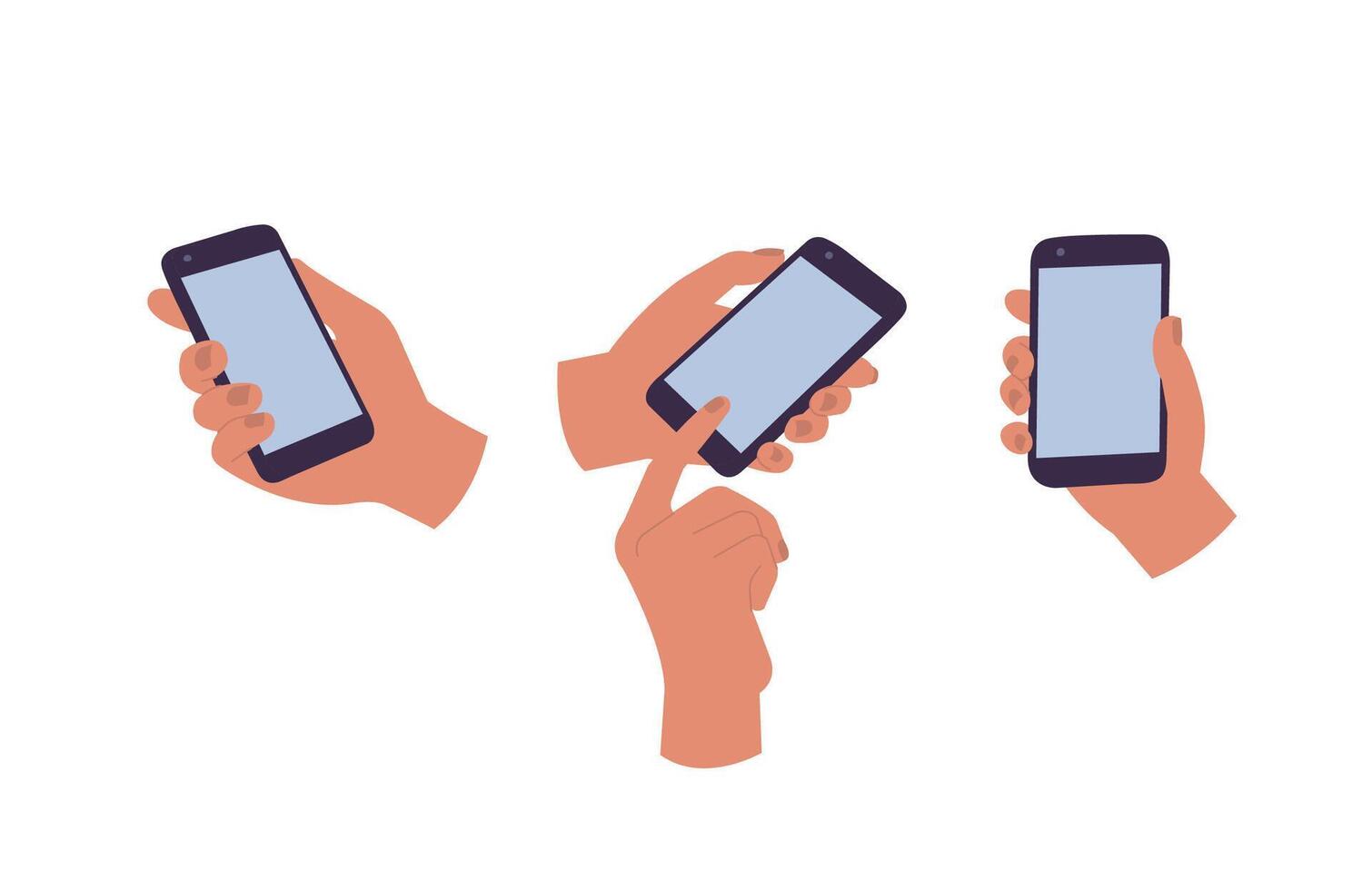 Vektor Illustrationsset Mensch Hände halten Clever Telefon isoliert auf ein Weiß Hintergrund