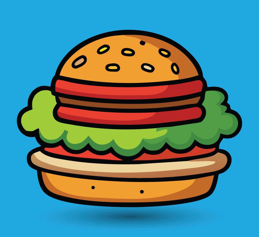 Hand gezeichnet Burger Vektor Illustration. Burger mit saftig Rindfleisch.