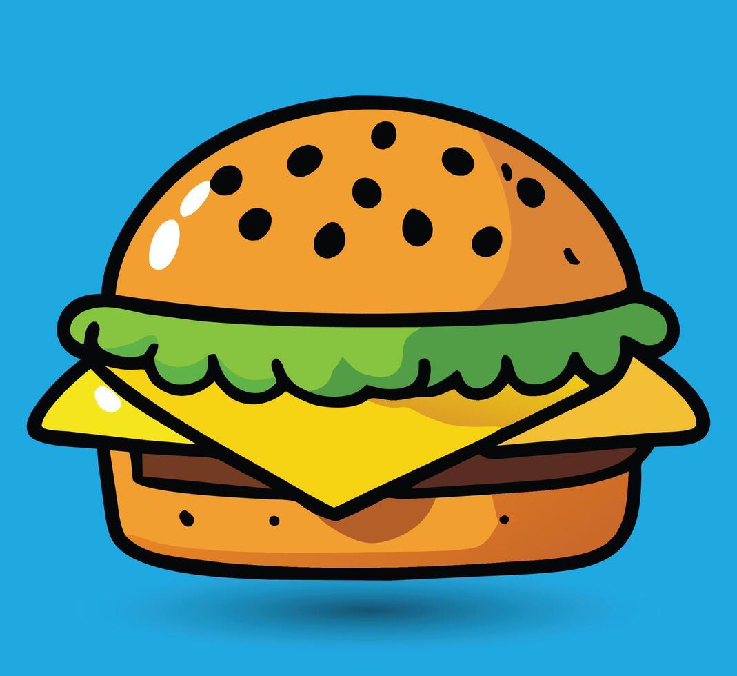 Hand gezeichnet Burger Vektor Illustration. Burger mit saftig Rindfleisch.