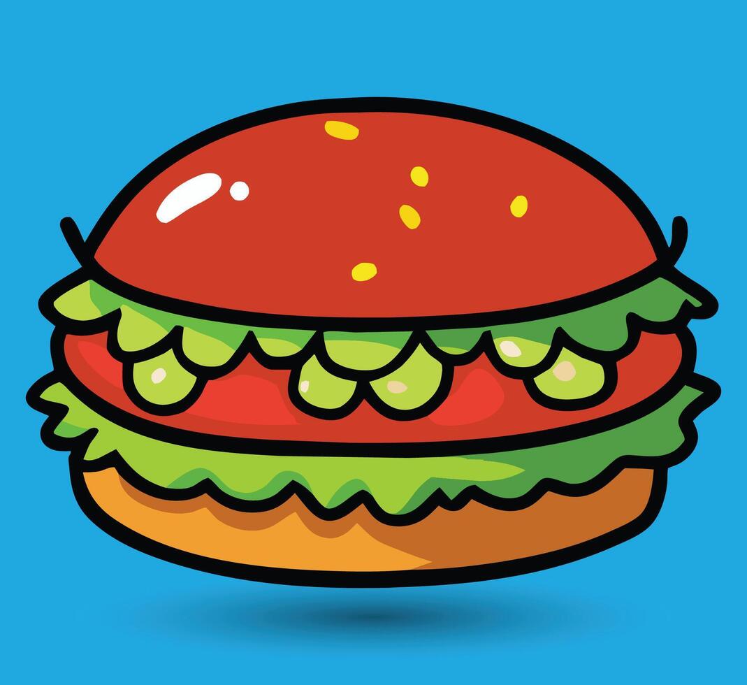 hand dragen burger vektor illustration. burger med saftig nötkött.