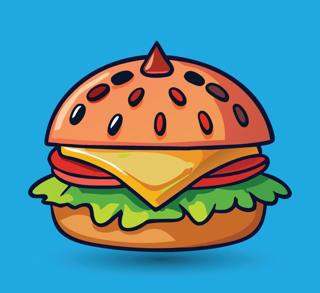 hand dragen burger vektor illustration. burger med saftig nötkött.