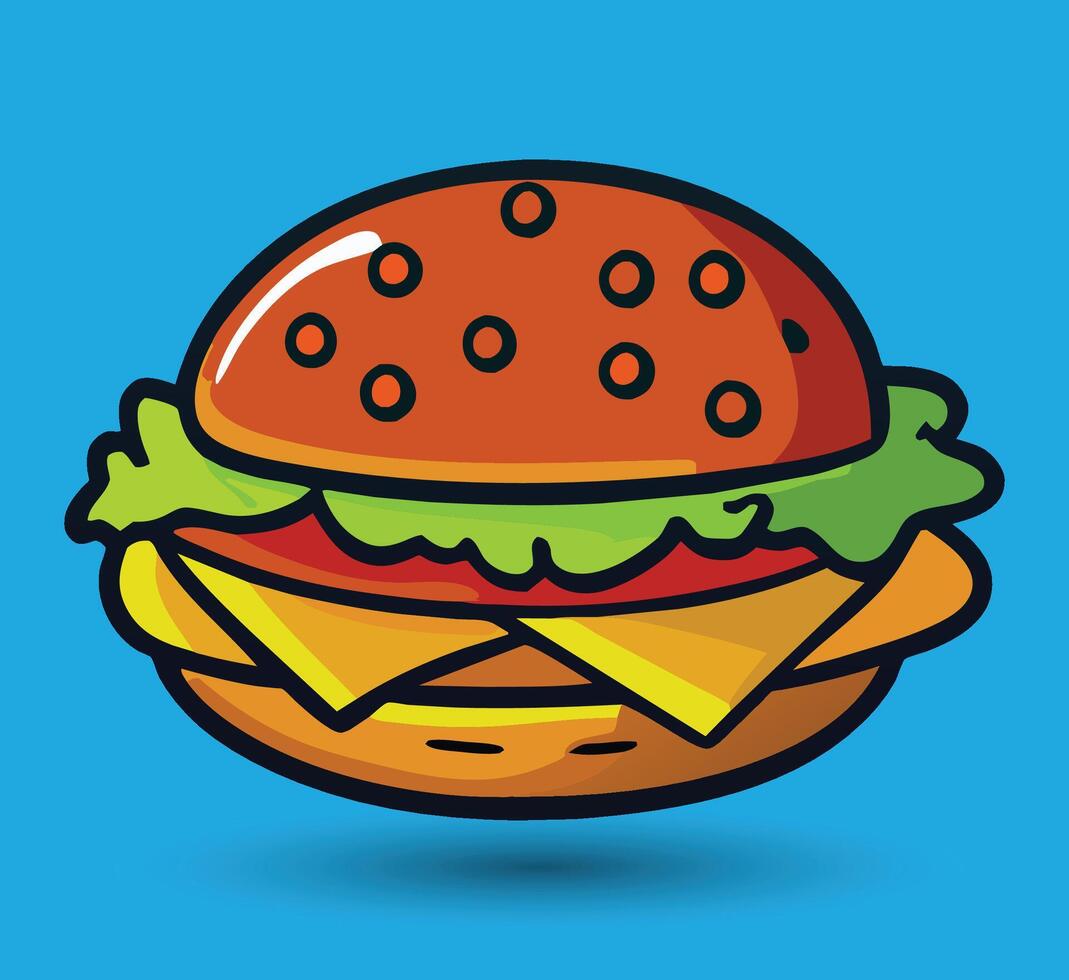 Hand gezeichnet Burger Vektor Illustration. Burger mit saftig Rindfleisch.